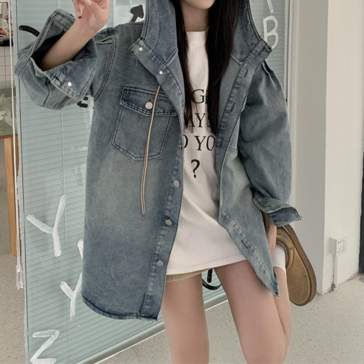 Hooded denim jacket D0282