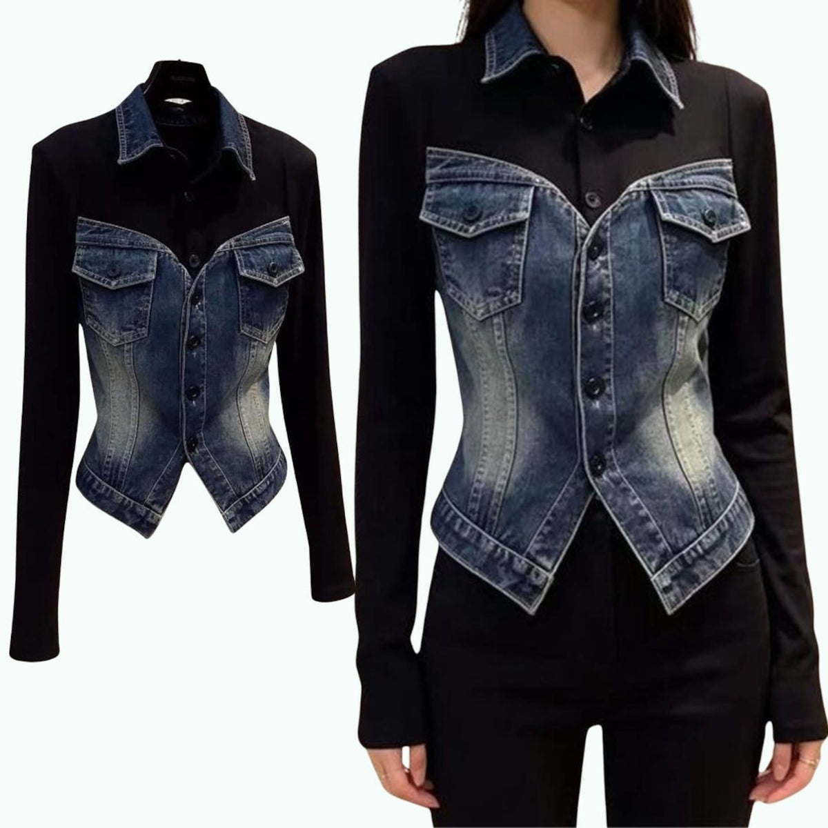 Denim-combination tops D0289