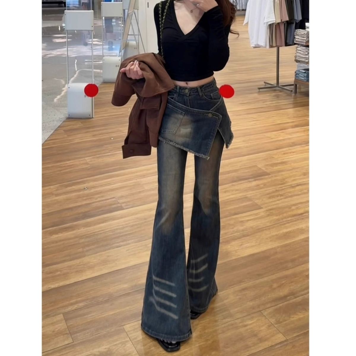 Faux-layered flare jeans D0269