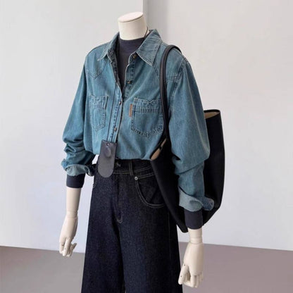 Retro-style denim shirt D0284