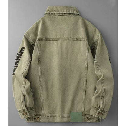 Letter-Embroidered Denim Jacket D0298