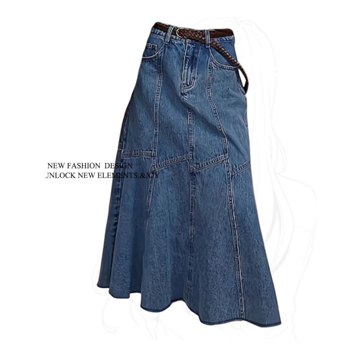Fishtail denim skirt D0271
