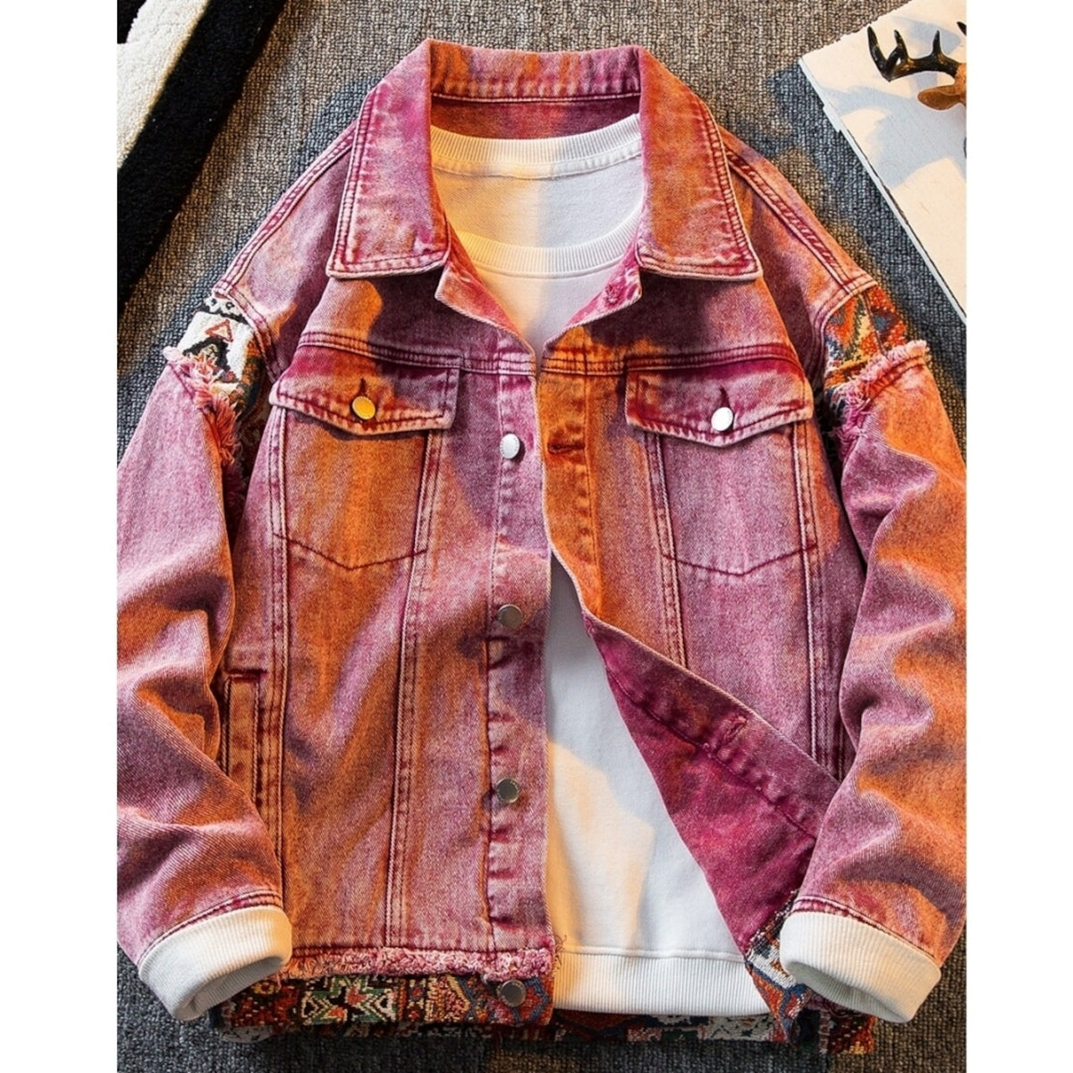 Ethnic-style denim jacket D0297