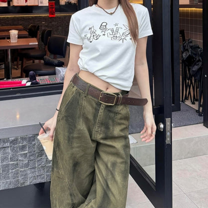 Distressed wide-leg pants D0273