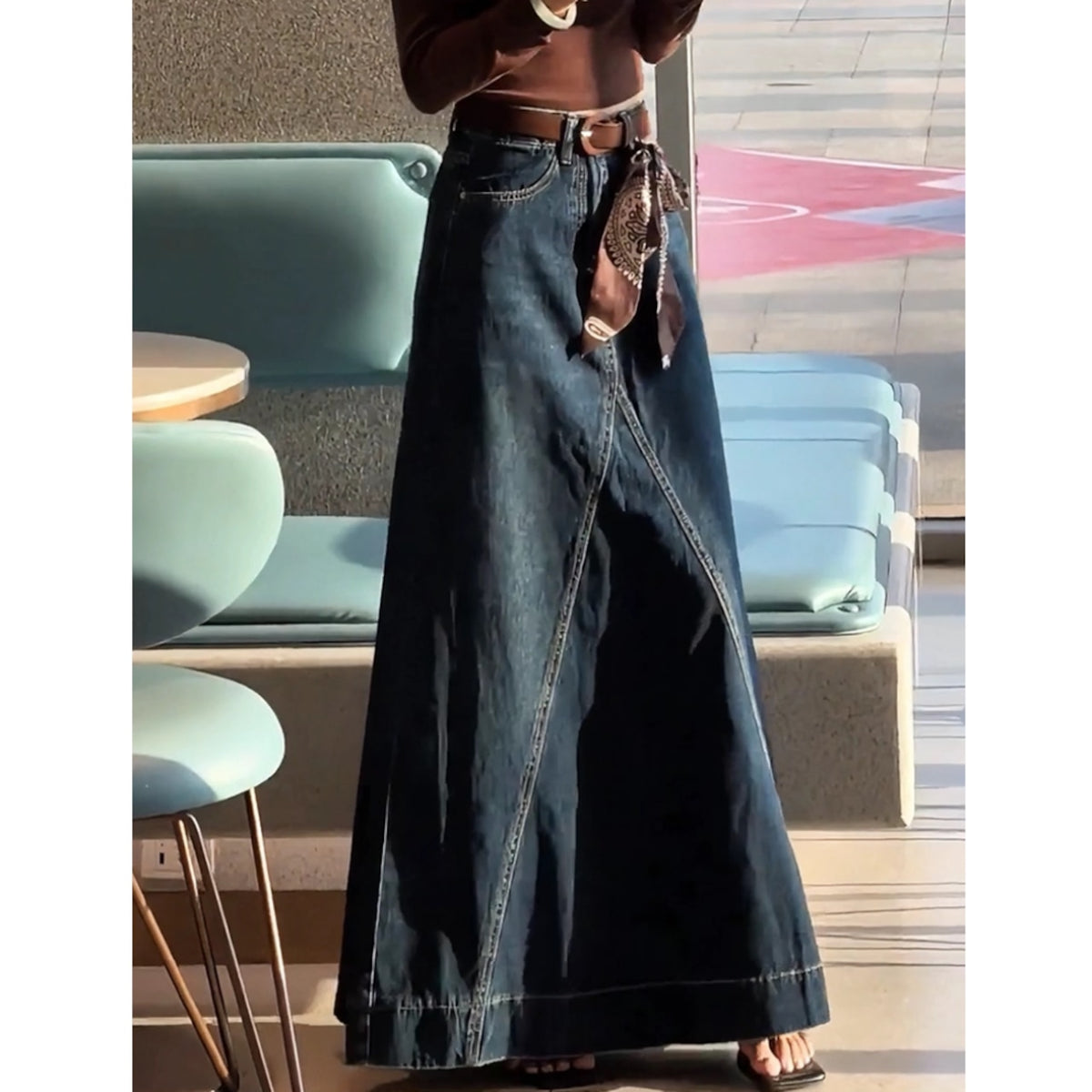 Retro denim maxi skirt D0270