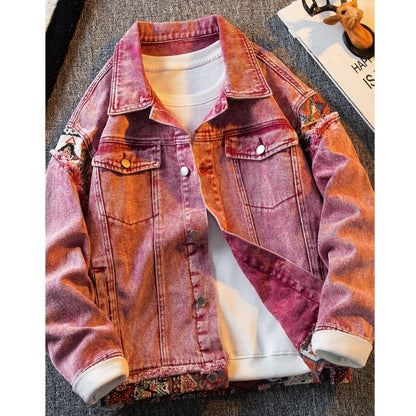 Ethnic-style denim jacket D0297