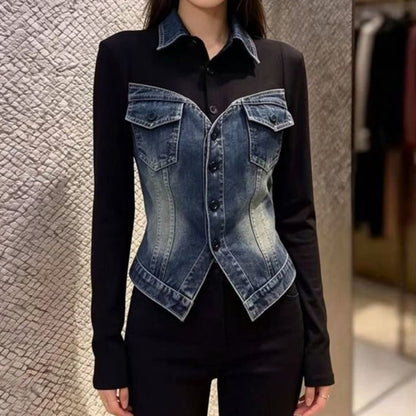 Denim-combination tops D0289