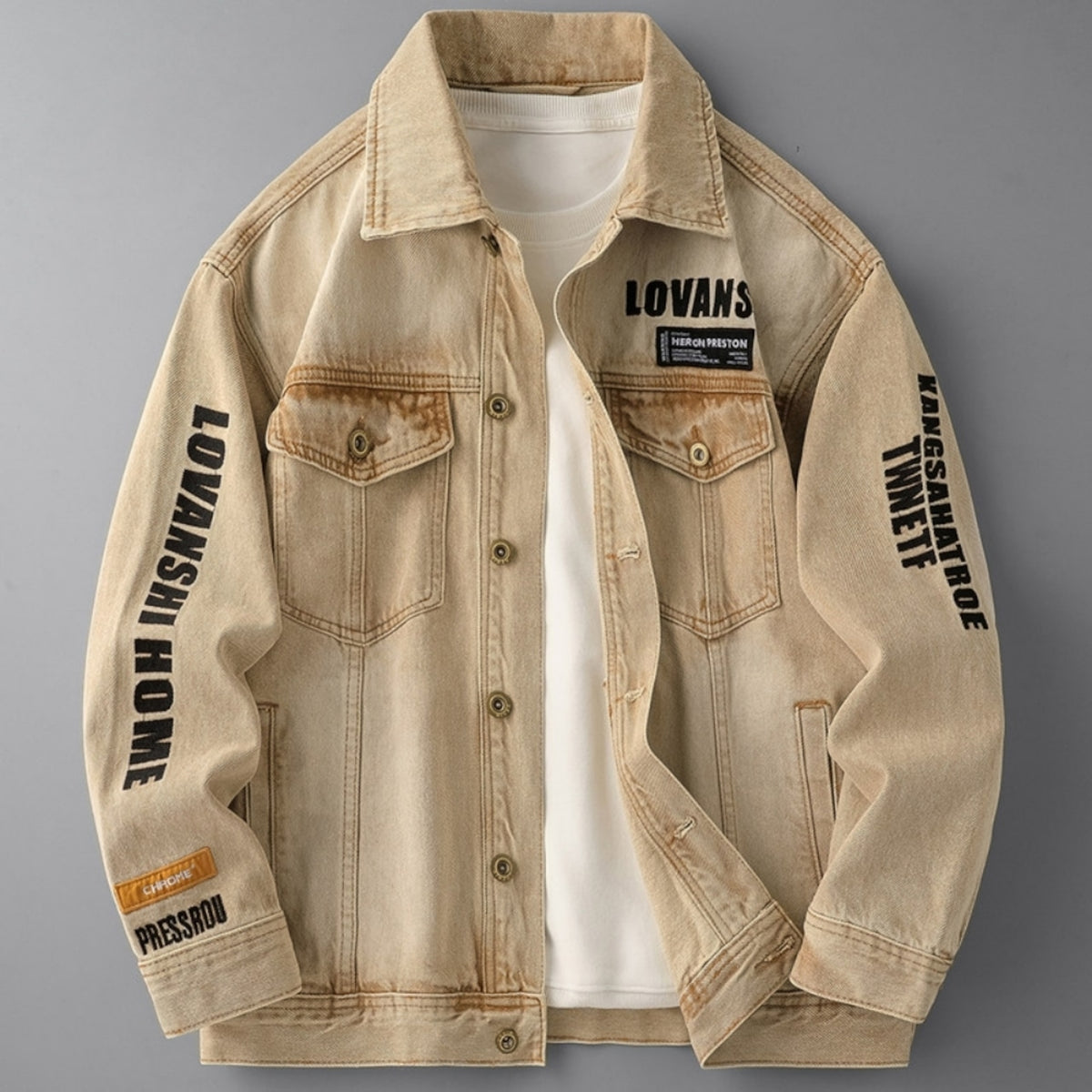 Letter-Embroidered Denim Jacket D0298