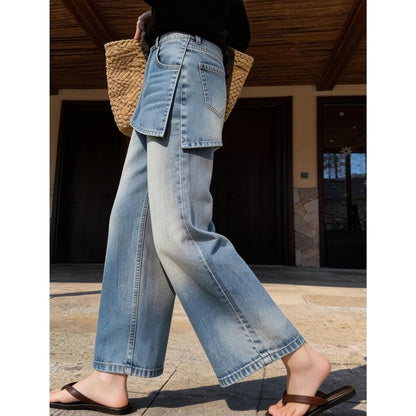 Faux-layered denim jeans D0268