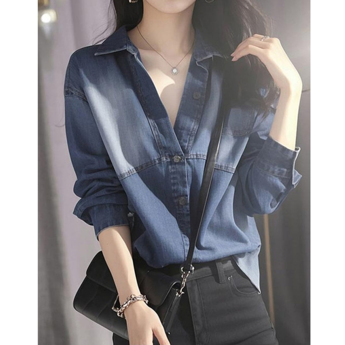Washed denim shirt D0281