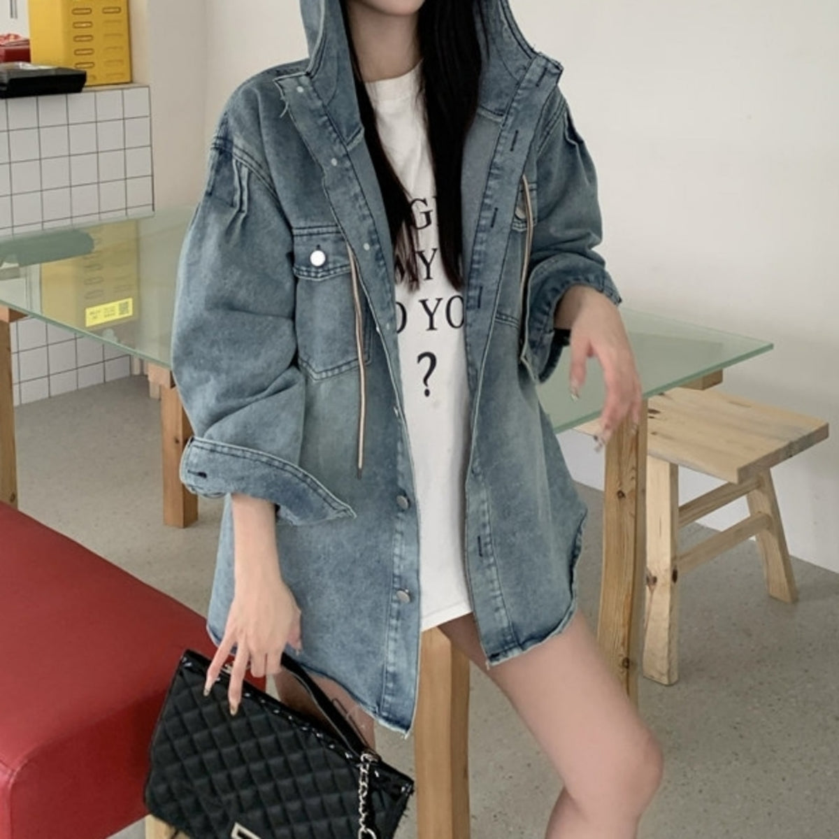 Hooded denim jacket D0282
