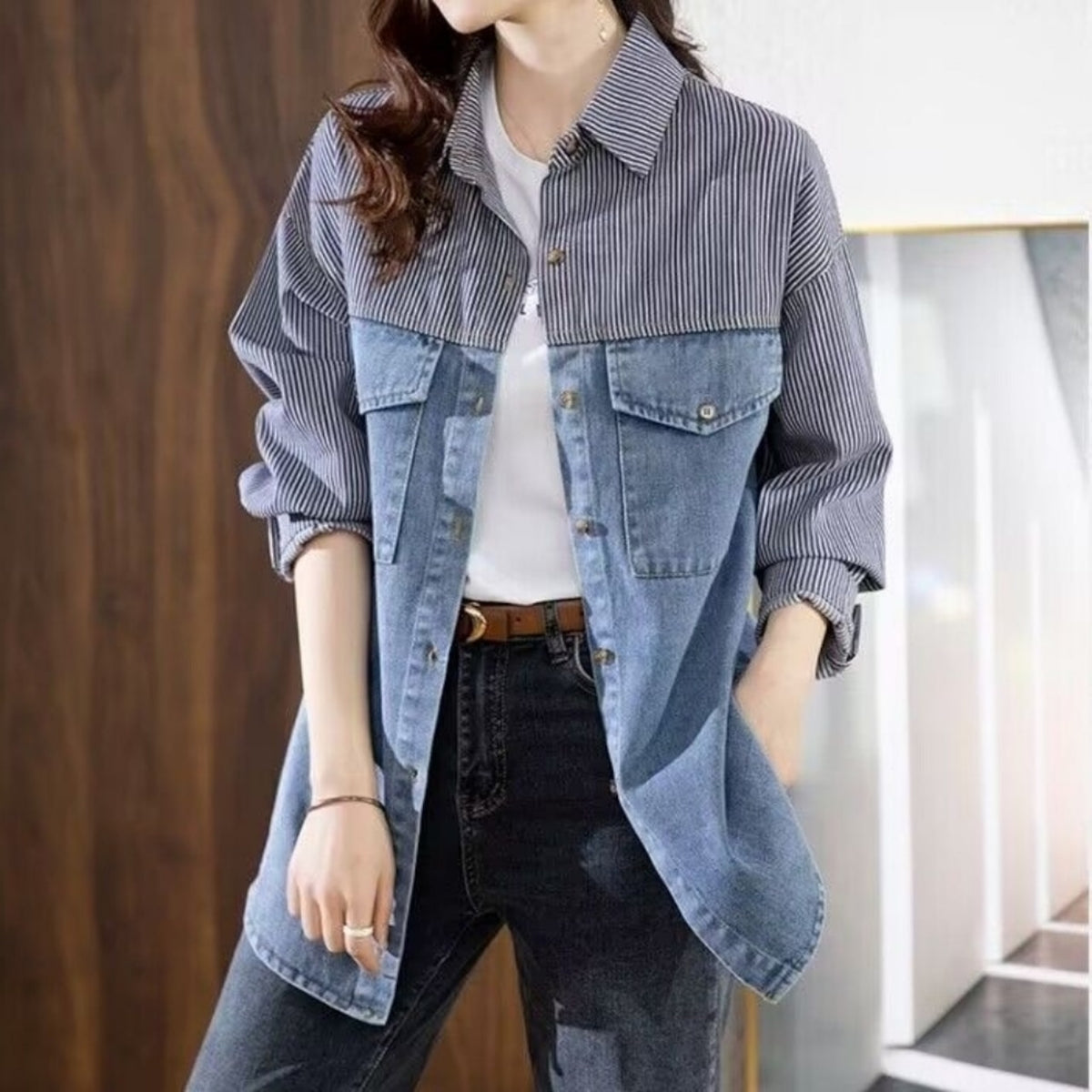 Stripe & Denim Shirt D0291