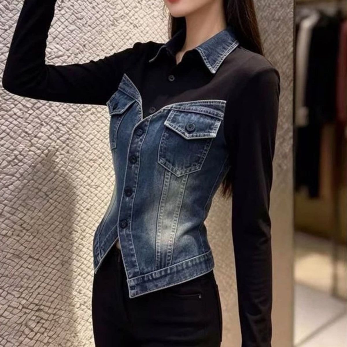 Denim-combination tops D0289