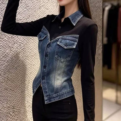 Denim-combination tops D0289
