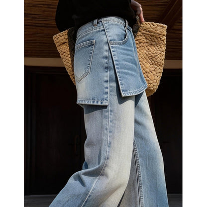 Faux-layered denim jeans D0268