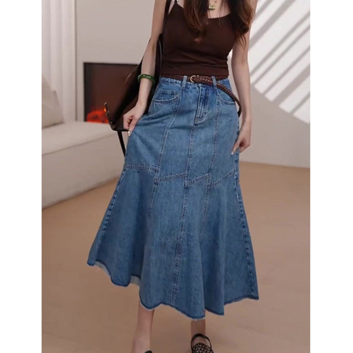 Fishtail denim skirt D0271