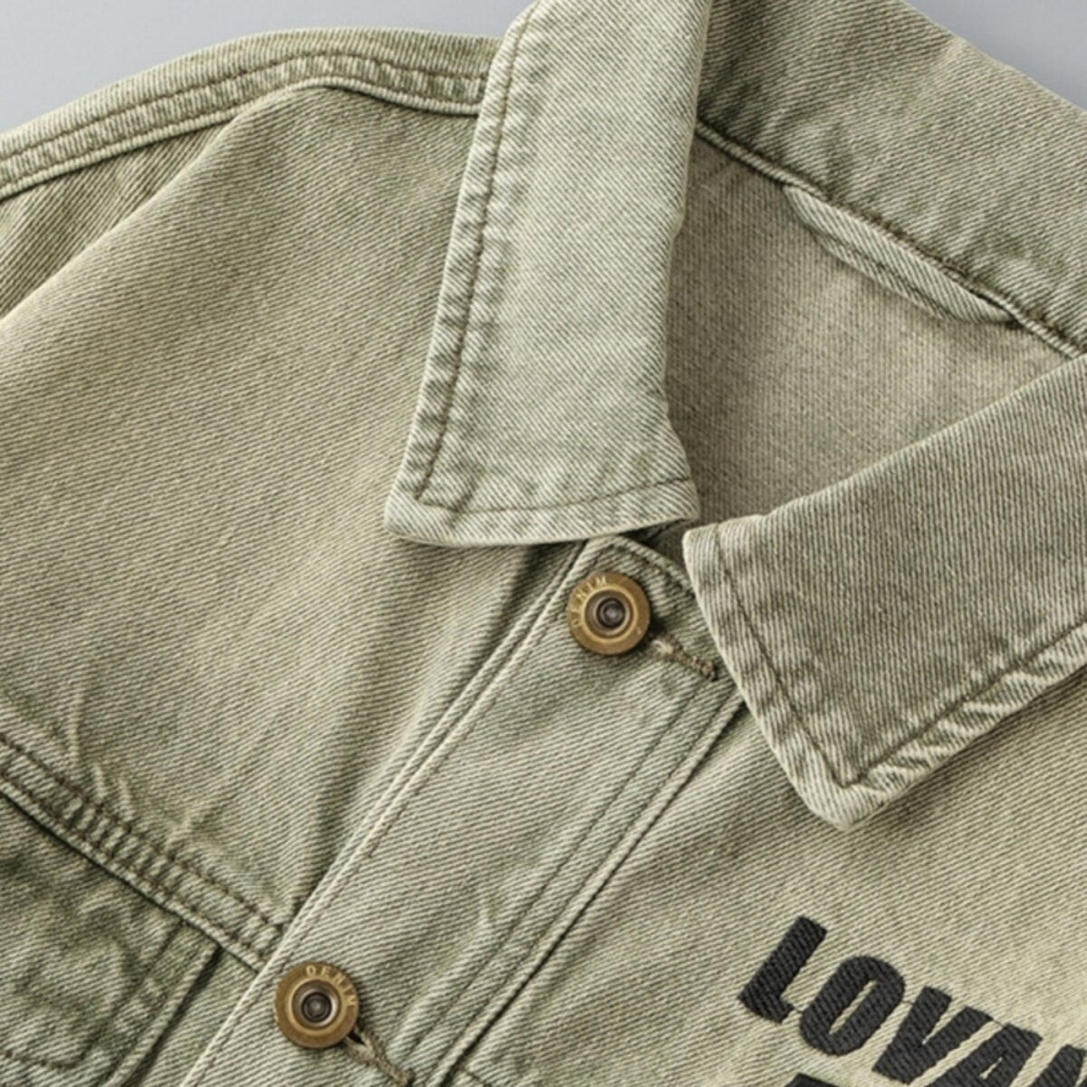 Letter-Embroidered Denim Jacket D0298