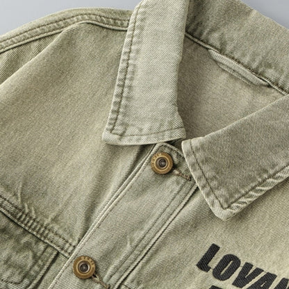 Letter-Embroidered Denim Jacket D0298
