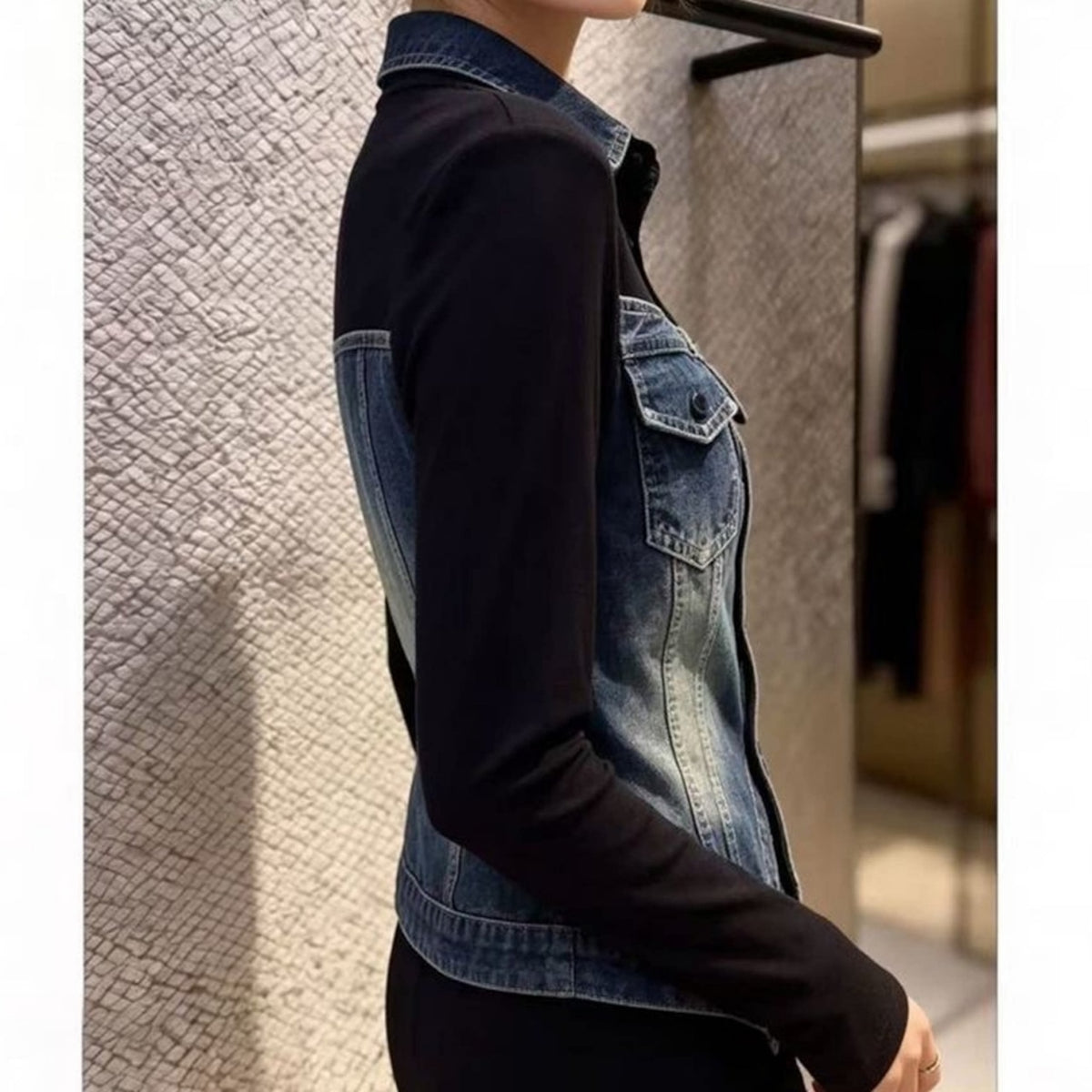 Denim-combination tops D0289