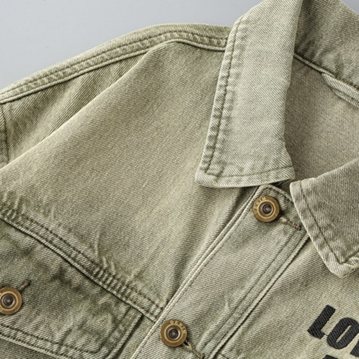 Letter-Embroidered Denim Jacket D0298