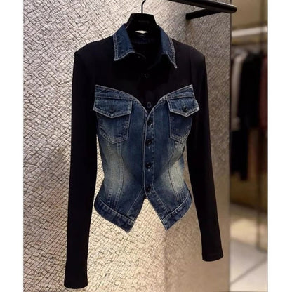 Denim-combination tops D0289