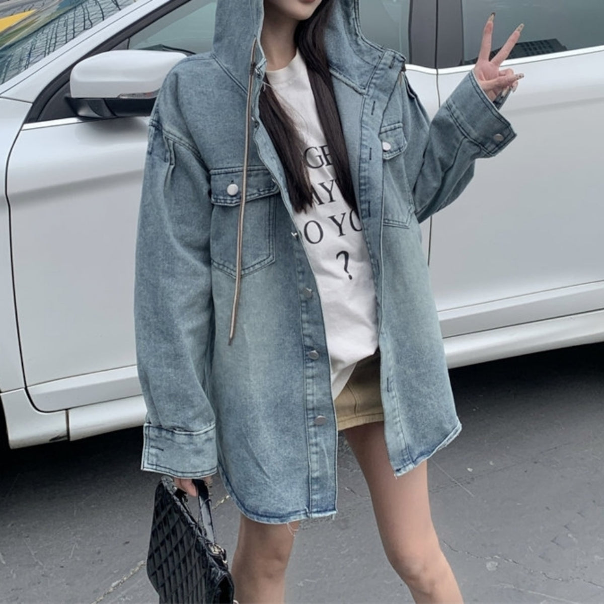 Hooded denim jacket D0282