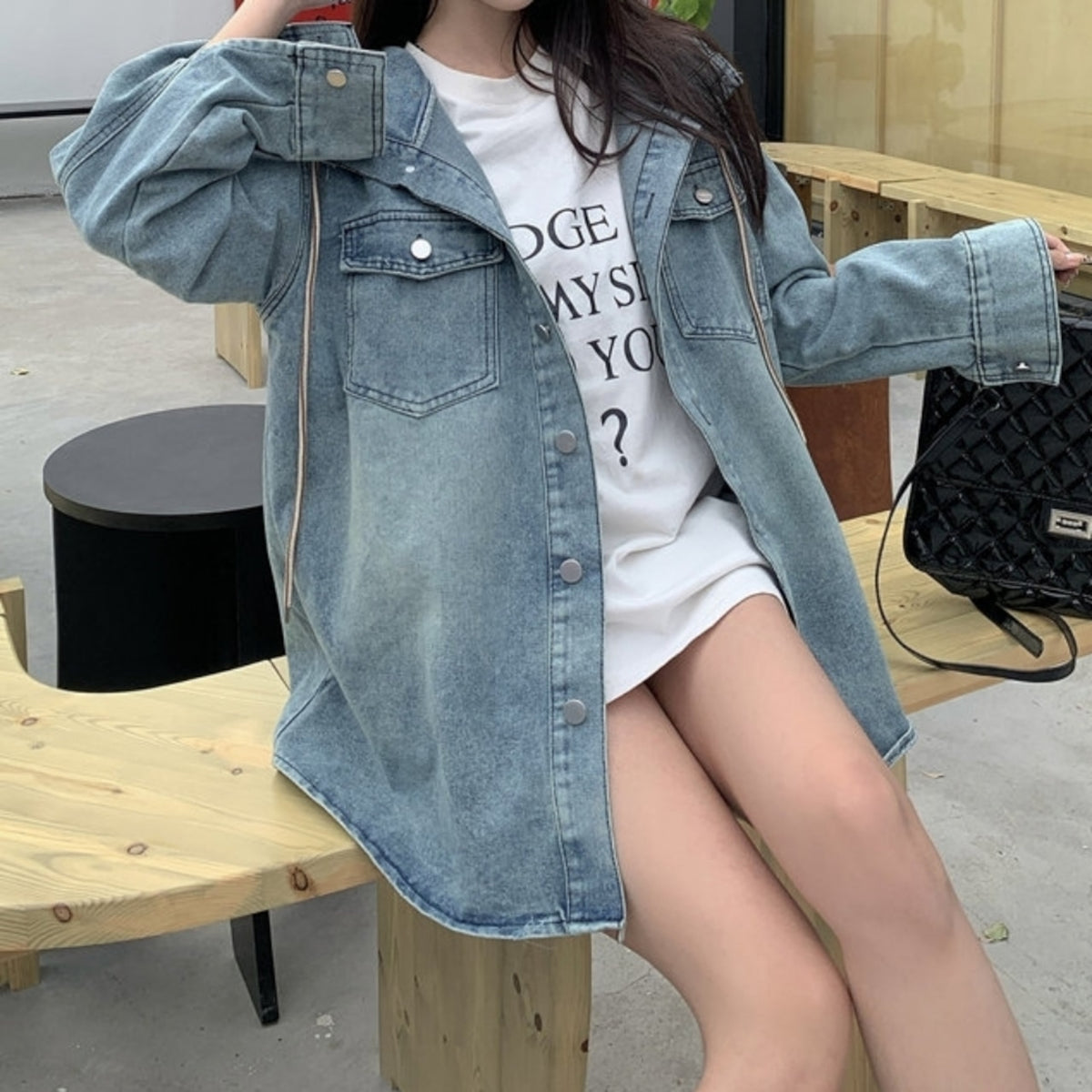 Hooded denim jacket D0282