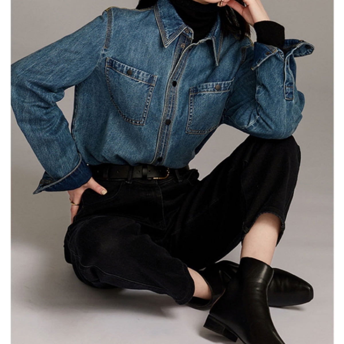 Long-sleeve denim shirt D0285