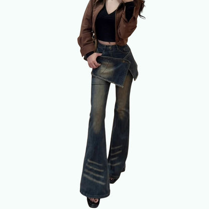 Faux-layered flare jeans D0269