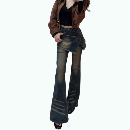 Faux-layered flare jeans D0269