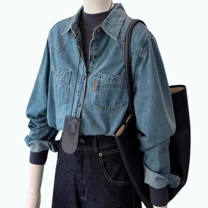 Retro-style denim shirt D0284