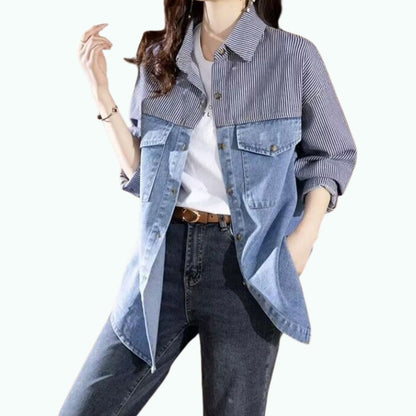 Stripe & Denim Shirt D0291