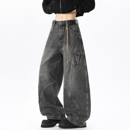 Wide-leg curved denim jeans D0310