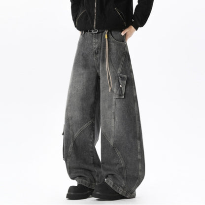 Wide-leg curved denim jeans D0310