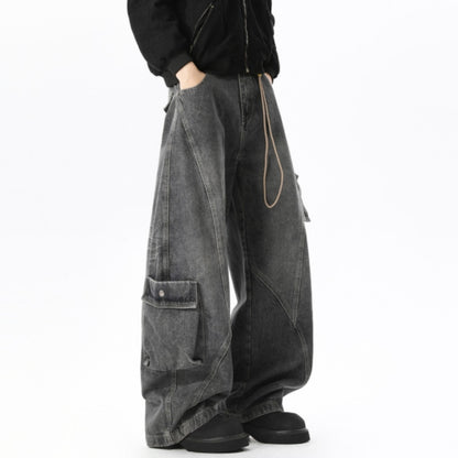 Wide-leg curved denim jeans D0310