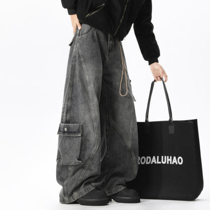 Wide-leg curved denim jeans D0310