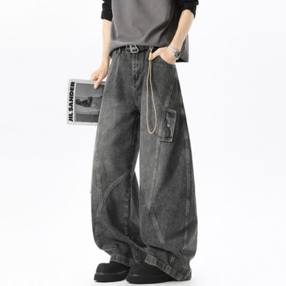 Wide-leg curved denim jeans D0310