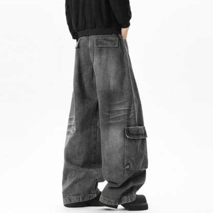 Wide-leg curved denim jeans D0310