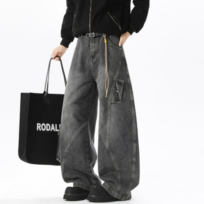 Wide-leg curved denim jeans D0310
