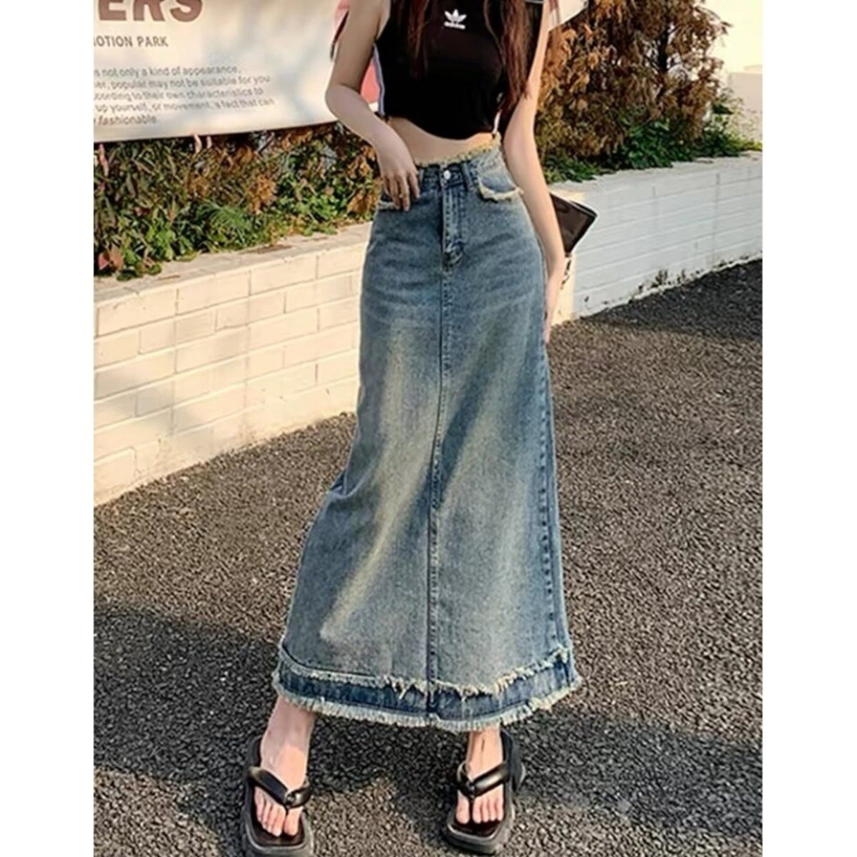 Fringed denim skirt D0314