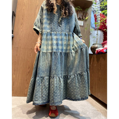 Loose-fit long denim dress D0305
