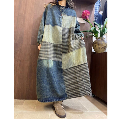 Retro Patchwork Denim Dress D0303