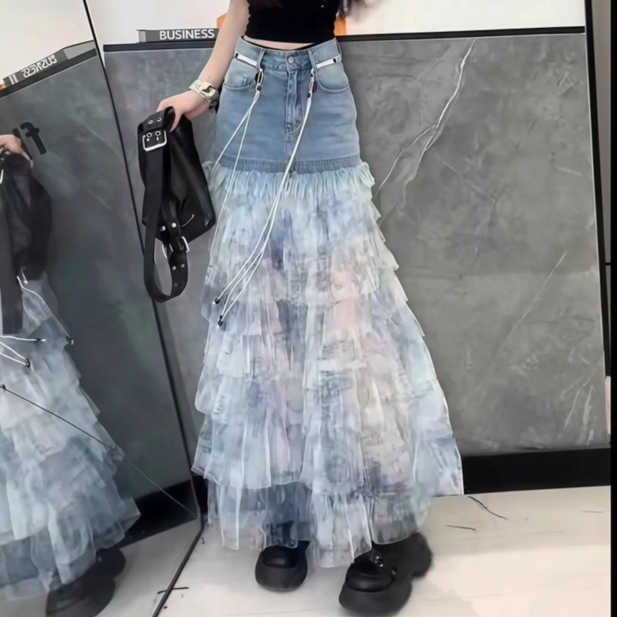 Tulle & Denim Skirt D0315