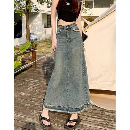 Fringed denim skirt D0314
