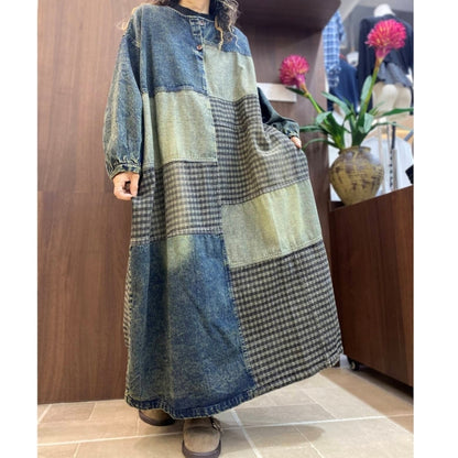 Retro Patchwork Denim Dress D0303
