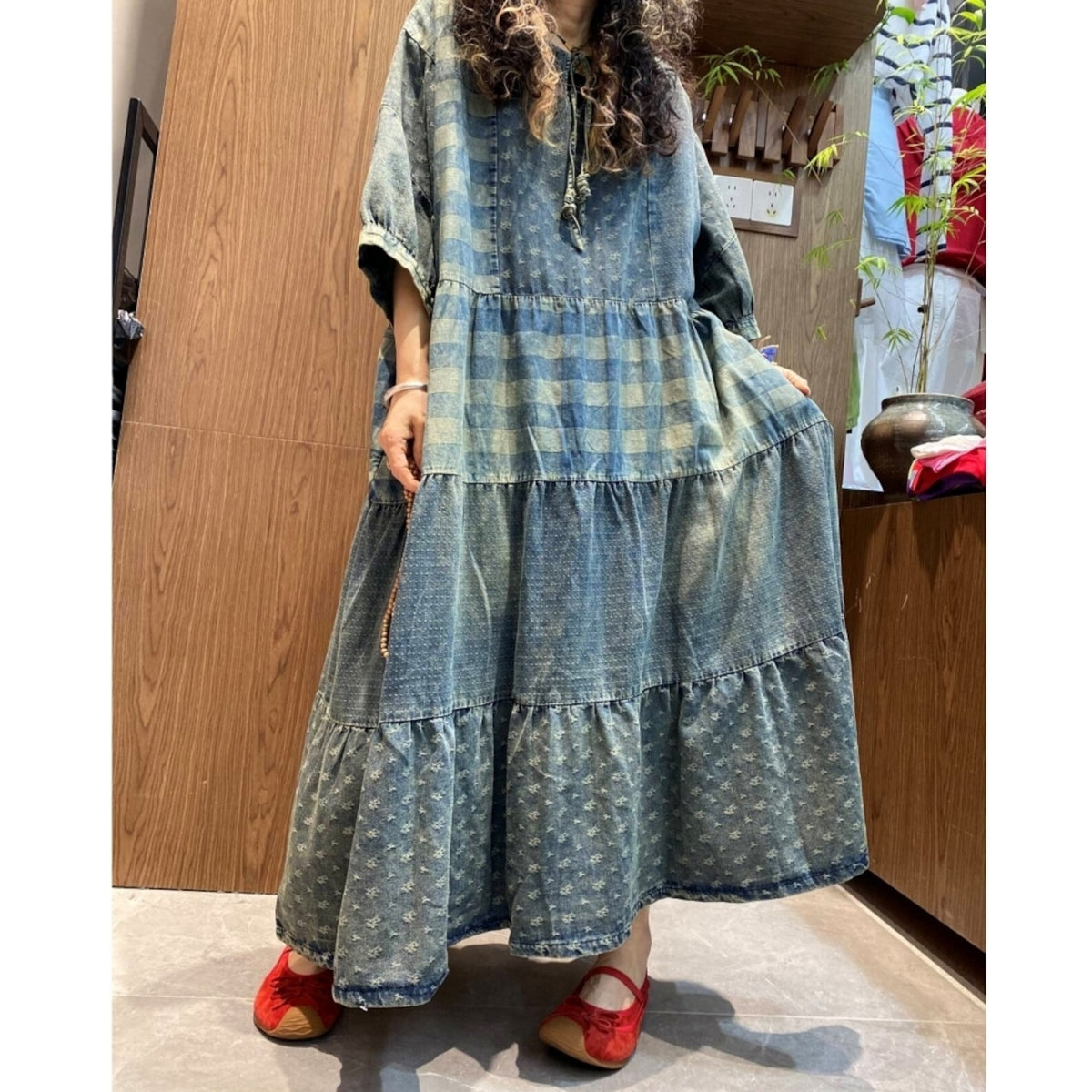 Loose-fit long denim dress D0305