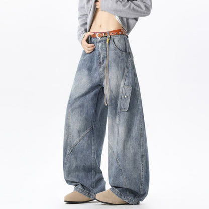 Wide-leg curved denim jeans D0310