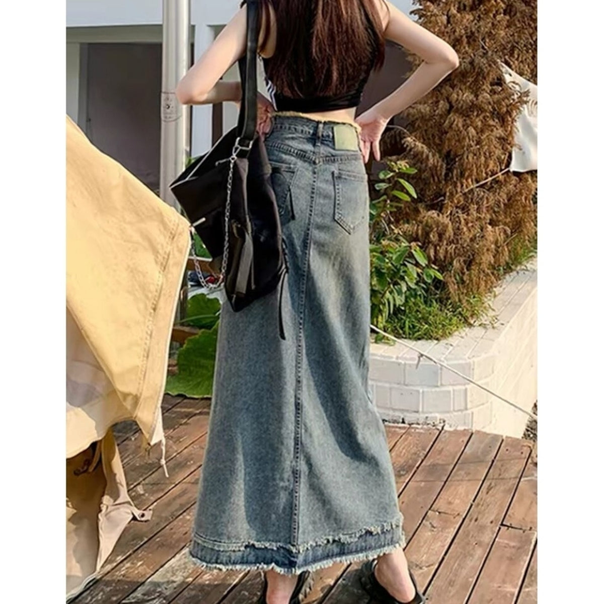 Fringed denim skirt D0314