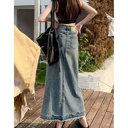Fringed denim skirt D0314