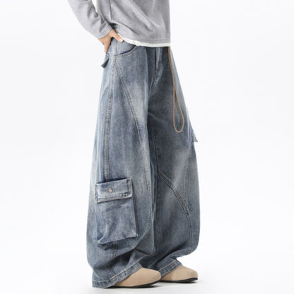 Wide-leg curved denim jeans D0310